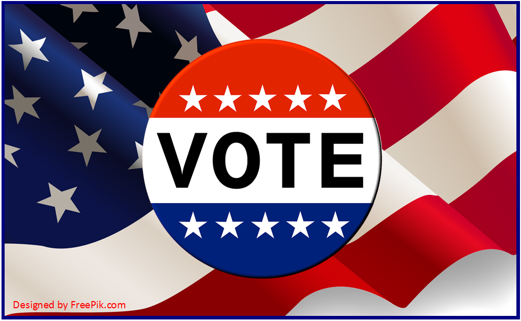 Vote button with an American flag background